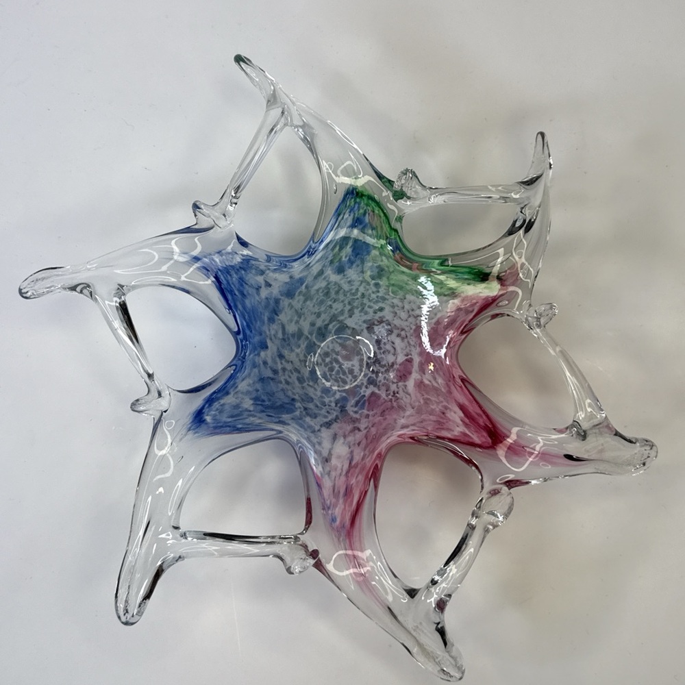 Vintage Murano-Style Art Glass Starburst Bowl – Multicolor Handblown Centerpiece